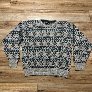 Men's VTG Reed St James Knit Sweater 2XL Gray USA Made Geometric Retro Grandpa